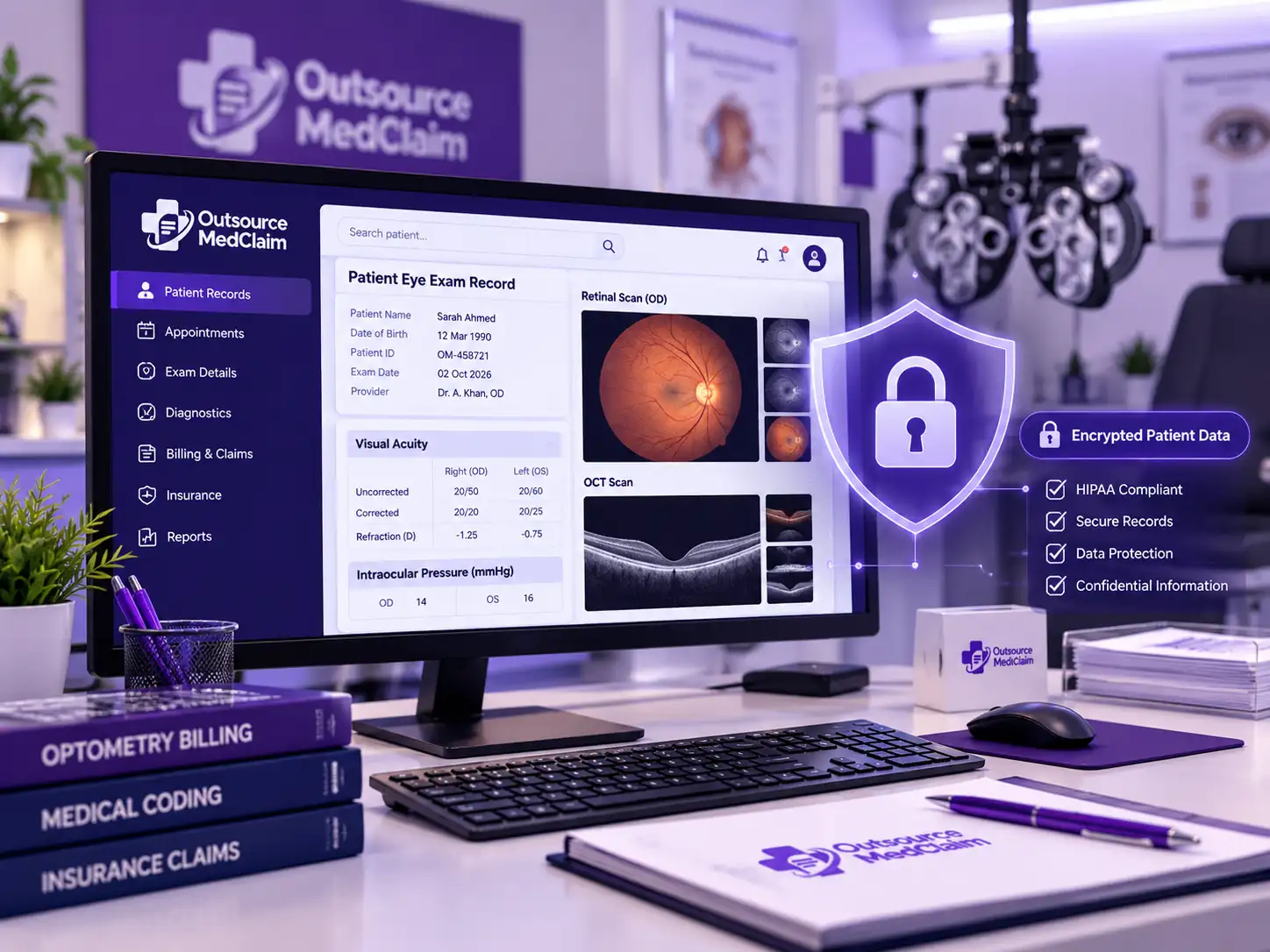 HIPAA-compliant optometry billing services with encrypted patient data