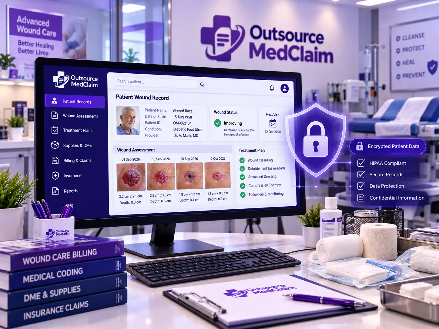 HIPAA-compliant wound care billing services with encrypted patient records