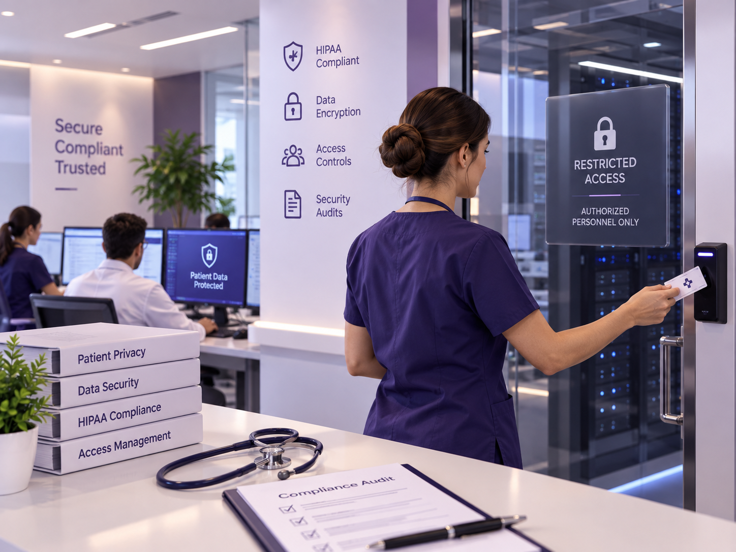 Badge-access secure billing operations floor