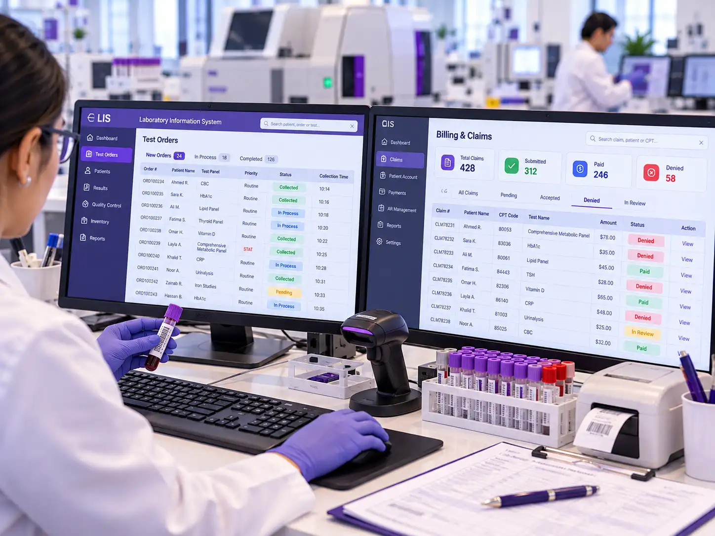 Laboratory billing integration with LIS, EHR and billing systems